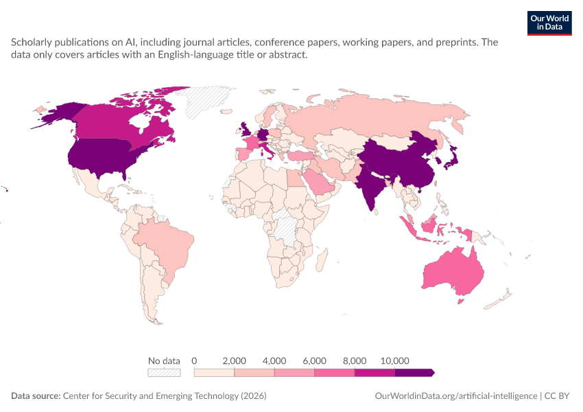 A thumbnail of the "Annual scholarly publications on artificial intelligence" chart