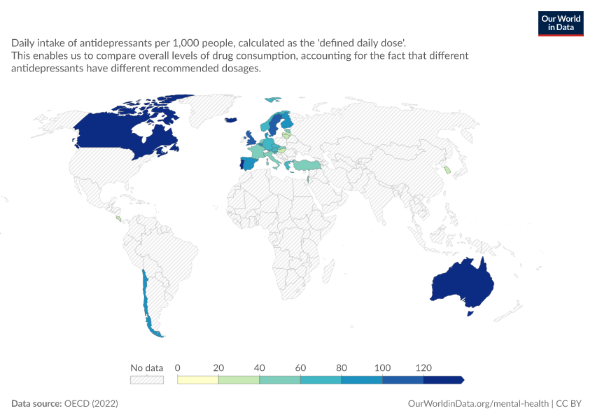 Antidepressant drug consumption per 1,000 people