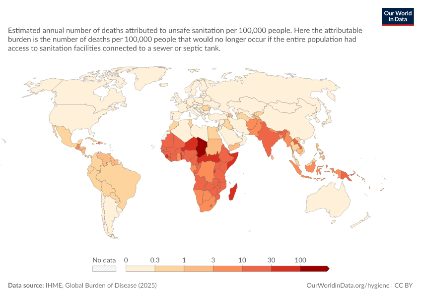 A thumbnail of the "Rate of deaths attributed to unsafe sanitation" chart