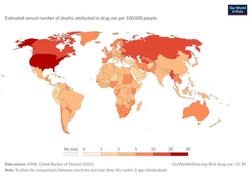 A thumbnail of the "Rate of deaths attributed to drug use" chart