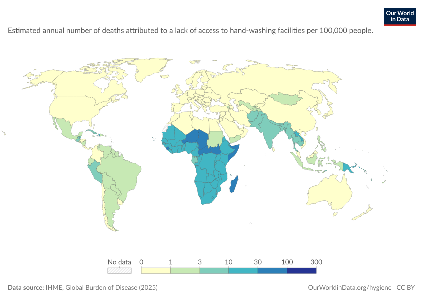 A thumbnail of the "Death rate from no access to hand-washing facilities" chart