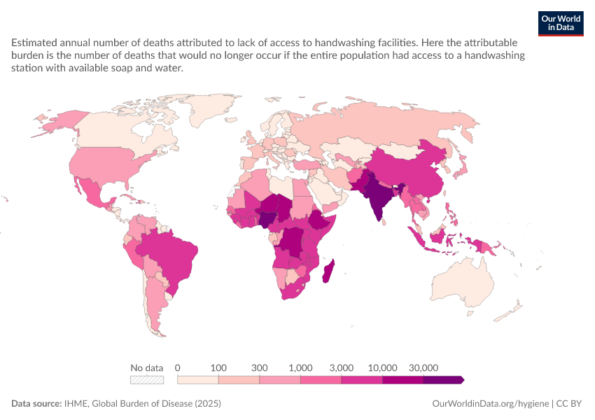 A thumbnail of the "Deaths attributed to lack of access to handwashing facilities" chart