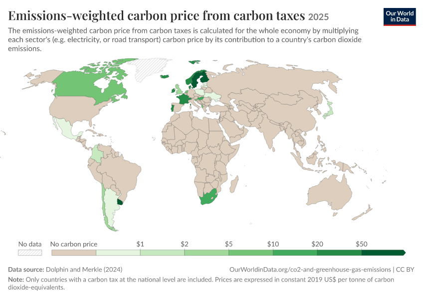 A thumbnail of the "Emissions-weighted carbon price from carbon taxes" chart