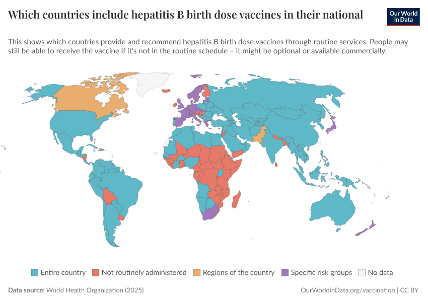 A thumbnail of the "Which countries include hepatitis B birth dose vaccines in their national vaccination programs?" chart