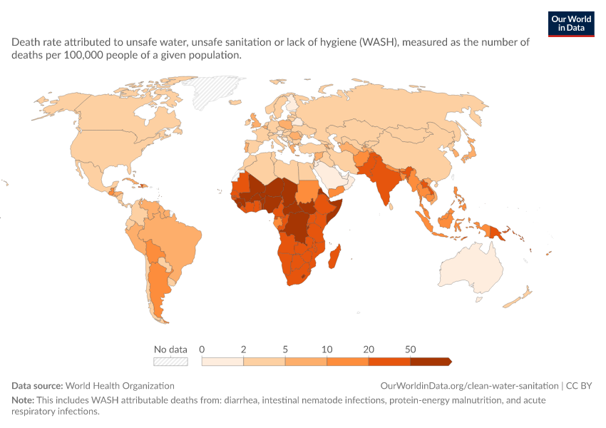 A thumbnail of the "Death rate attributable to unsafe water, sanitation, and hygiene" chart