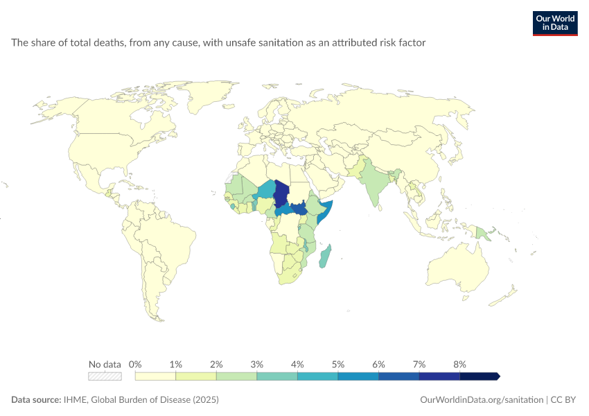 A thumbnail of the "Share of deaths attributed to unsafe sanitation" chart